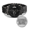 Groomsman, Promoted From Wingman to Groomsman, Men's Watch ~ men's engraved watch shown in a gift box