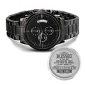 Men's Watch, Blessed is the One, Psalm 1:1-3 NIV ~ men's engraved watch shown in a gift box