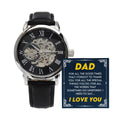 To My Dad ~ Luxury Openwork Watch ~ I Love You Gift ~ men's engraved watch shown in a gift box