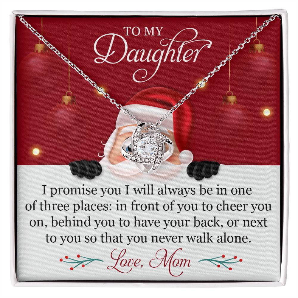 Christmas Love Knot Necklace for Daughter ~ A Promise from Mom ~ necklace shown with its message card in a gift box