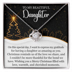Christmas Love Knot Necklace for Daughter ~ A Gift of Gratitude ~ necklace shown with its message card in a gift box