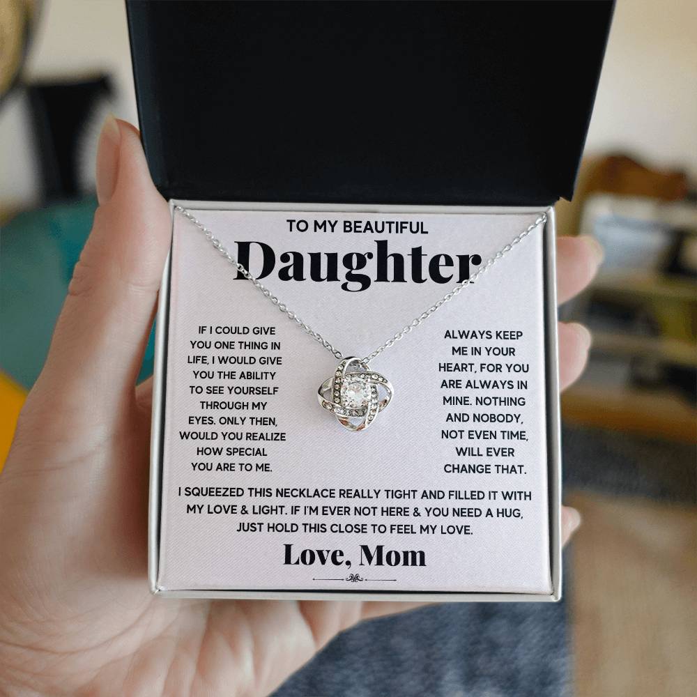 To My Beautiful Daughter, Just Hold This To Feel My Love ~ keepsake gift shown in a gift box