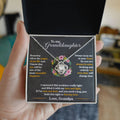 To My Granddaughter ~ Love Knot Necklace ~ Hold This Tight, From Grandpa ~ necklace shown with its message card in a gift box