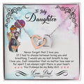 My Baby Girl ~ Interlocking Heart Necklace ~ necklace shown with its message card in a gift box