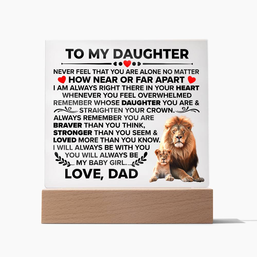 To My Daughter Braver Square Acrylic ~ keepsake gift shown in a gift box