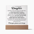 To My Daughter Chapters Square Plaque ~ acrylic keepsake plaque with a printed message