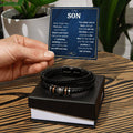 To My Son Skies Bracelet ~ bracelet shown with its message card in a gift box