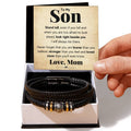 To My Son Stand Tall Bracelet ~ bracelet shown with its message card in a gift box