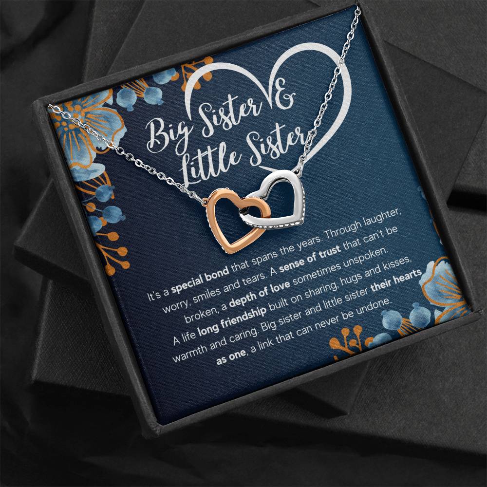 To My Sister Bond Interlocking Necklace Gift Set ~ necklace shown with its message card in a gift box