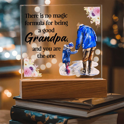 Acrylic Square Design Grandpa ~ keepsake gift shown in a gift box