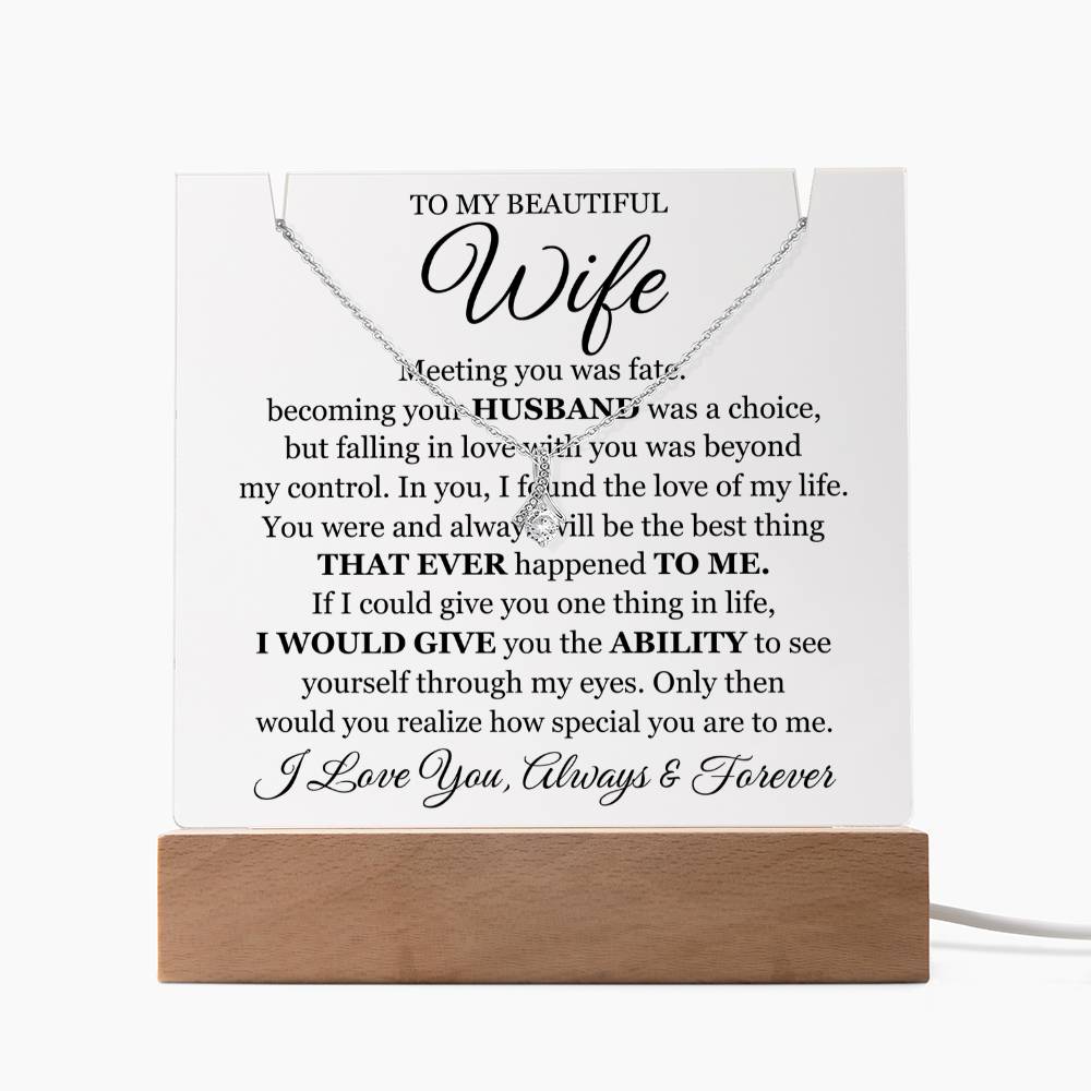 To My Beautiful Wife ~ Lighted Acrylic Plaque & Necklace Gift Set