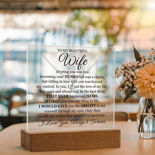 To My Beautiful Wife ~ Lighted Acrylic Plaque & Necklace Gift Set