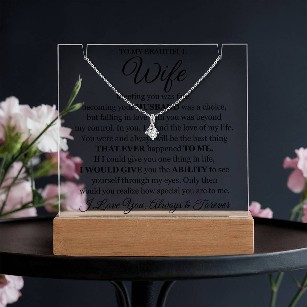 To My Beautiful Wife ~ Lighted Acrylic Plaque & Necklace Gift Set
