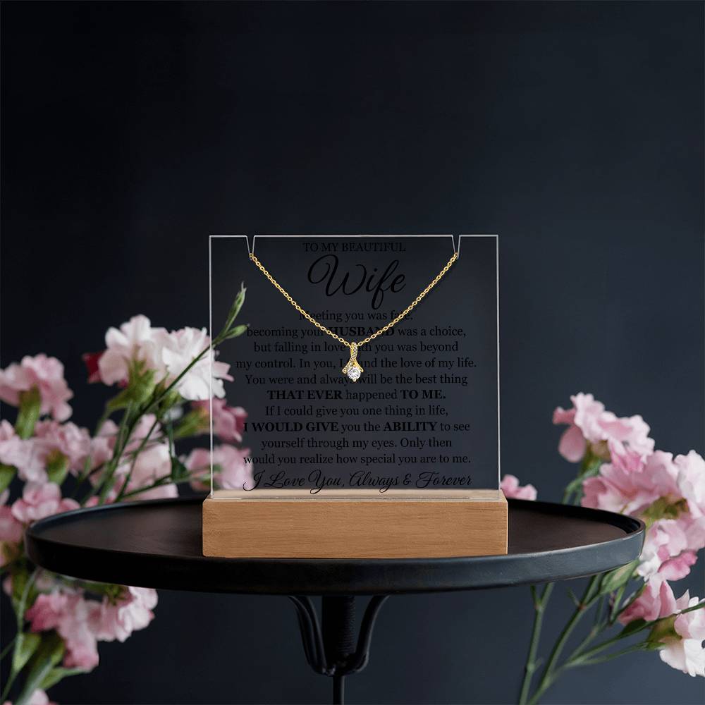 To My Beautiful Wife ~ Lighted Acrylic Plaque & Necklace Gift Set
