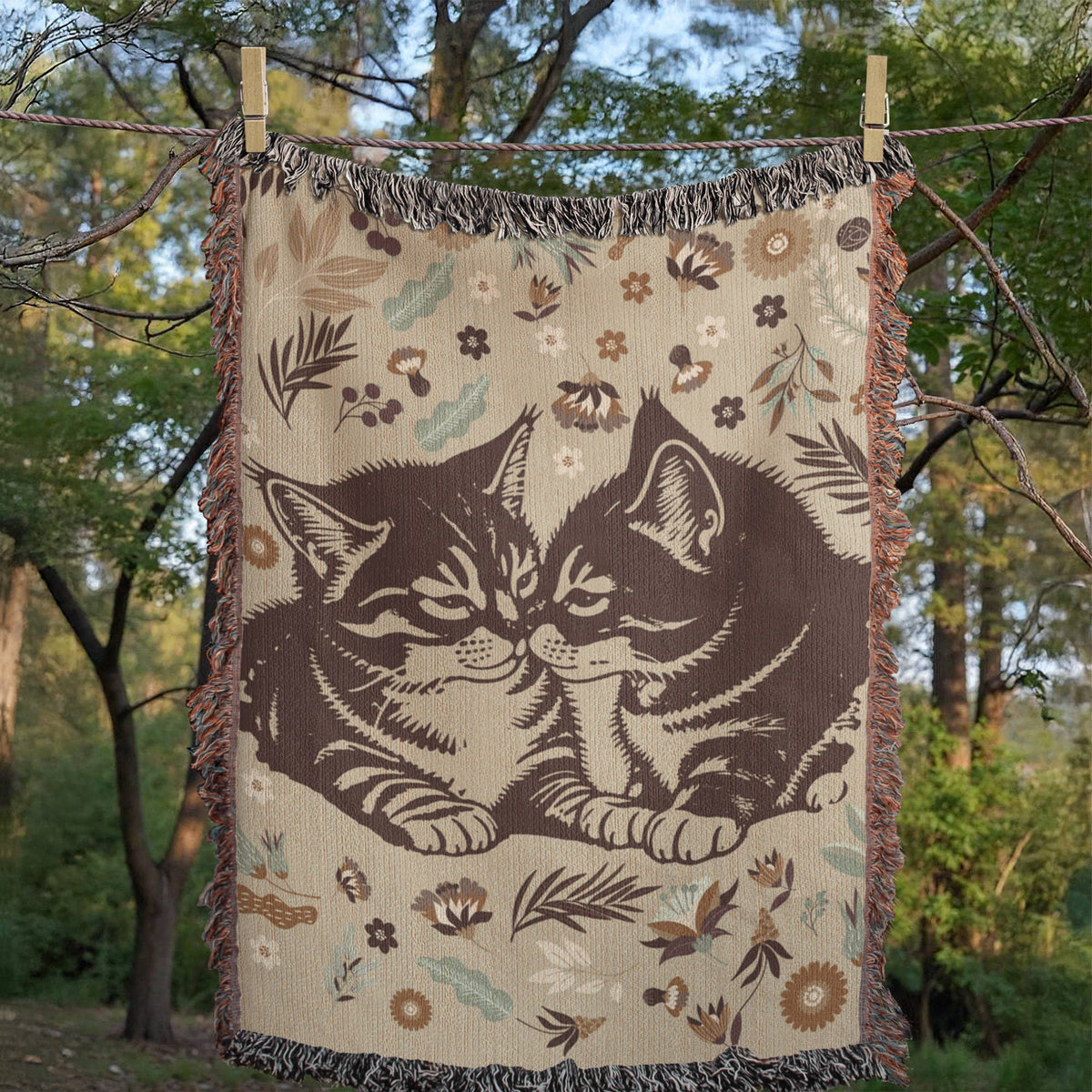 Snuggling Kitties ~ Woven Blanket ~ woven blanket with the message woven into the cloth