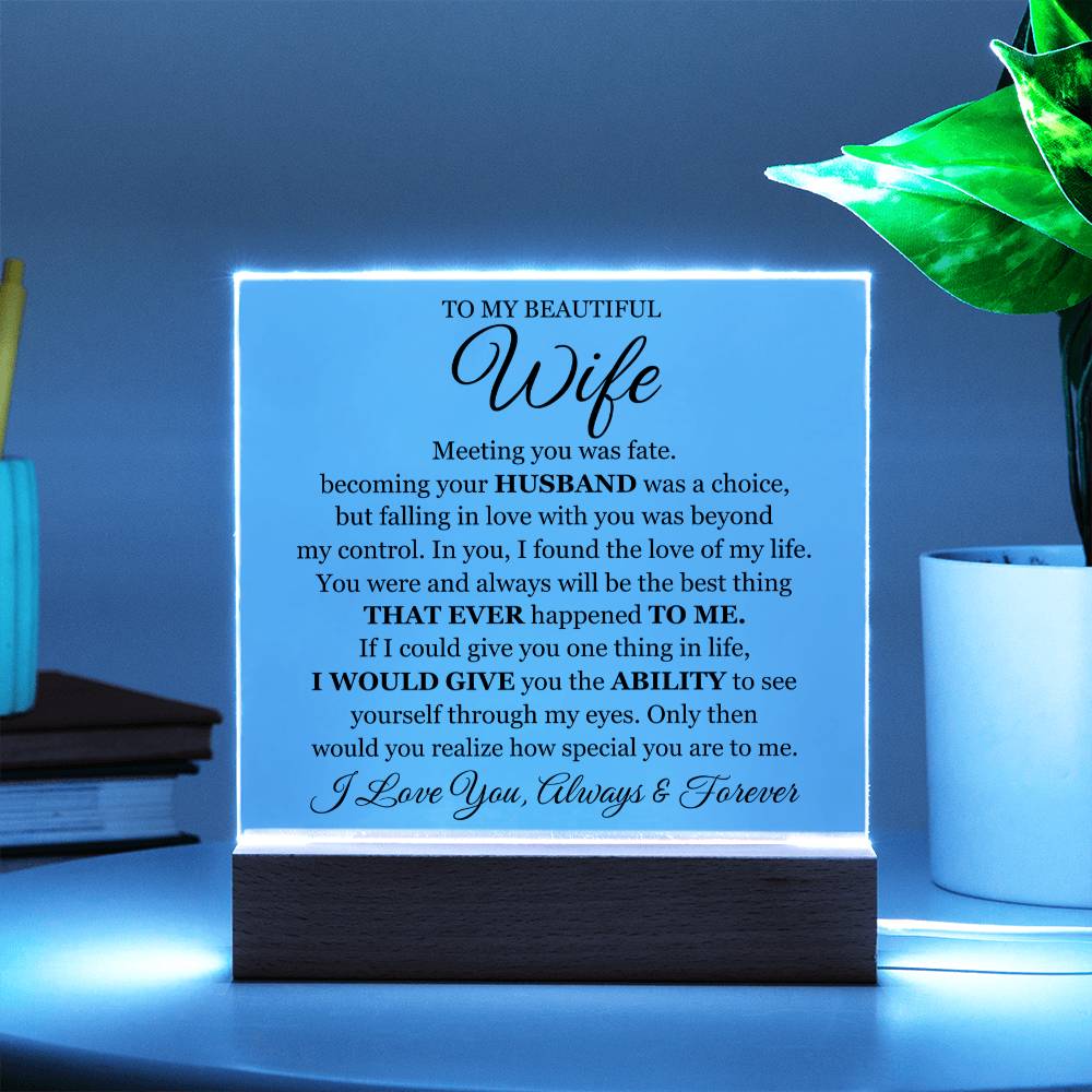 To My Beautiful Wife ~ Lighted Acrylic Plaque with Luxury Gift Box