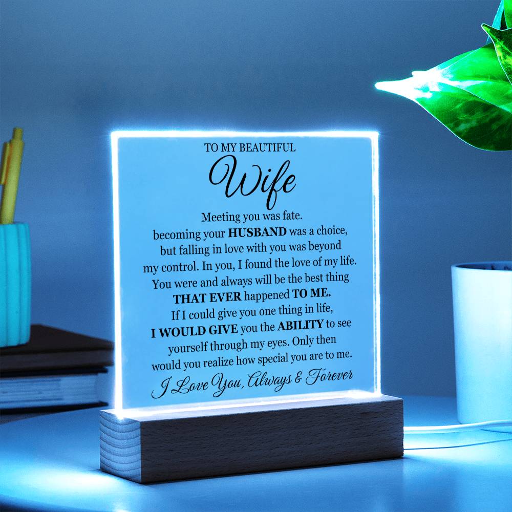 To My Beautiful Wife ~ Lighted Acrylic Plaque with Luxury Gift Box