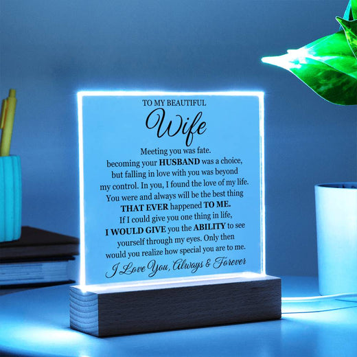 To My Beautiful Wife ~ Lighted Acrylic Plaque with Luxury Gift Box