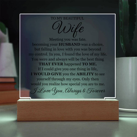 To My Beautiful Wife ~ Lighted Acrylic Plaque with Luxury Gift Box