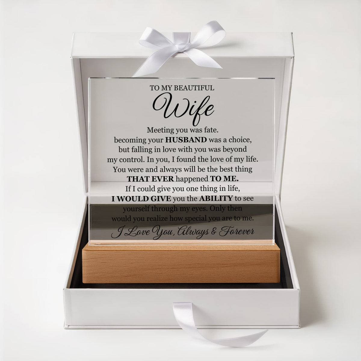 To My Beautiful Wife ~ Lighted Acrylic Plaque with Luxury Gift Box