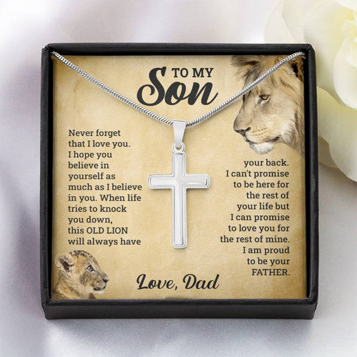 To My Son ~ Old Lion Cross Necklace Gift Set ~ From Dad