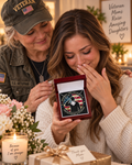Warning: This Daughter Is Protected by a Veteran Mom ~ Love Knot Neckla ~ necklace shown with its message card in a gift box